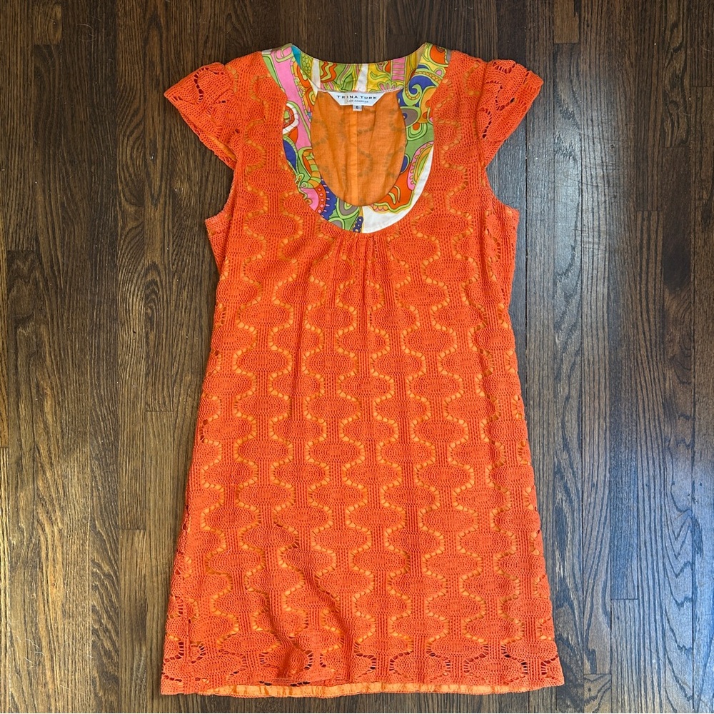 Groovy Gogo Trina Turk Crochet Mini Dress